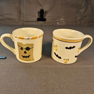Hartstone Starbucks Barista Halloween Mugs Hand Painted USA Ghost Bat Set of 2